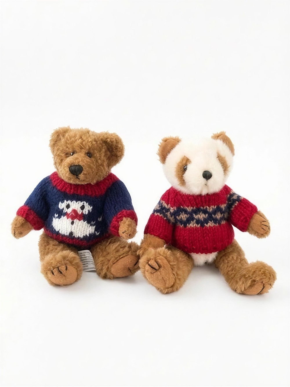 Plush Brown Bear in Red & Navy Sweater - Soft Cuddly Toy
